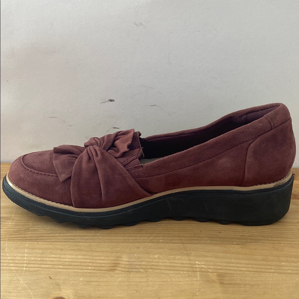Collection by Clarks Sharon Dasher Suede Loafer Plum Leather Platform w Knot 8 - Picture 10 of 11